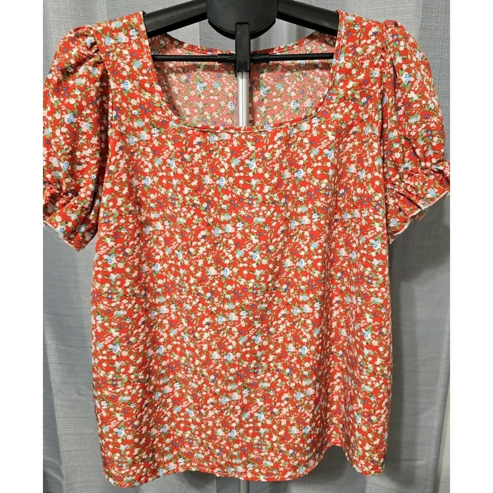 Women's 0XL‎ Shein Curve Red Floral Blouse
